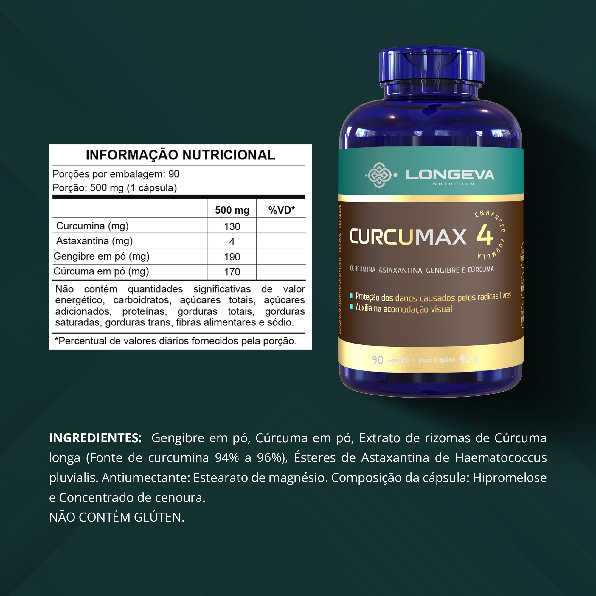 LONGEVA | Curcumax - Curcumina com Astaxantina (90 Cápsulas)
