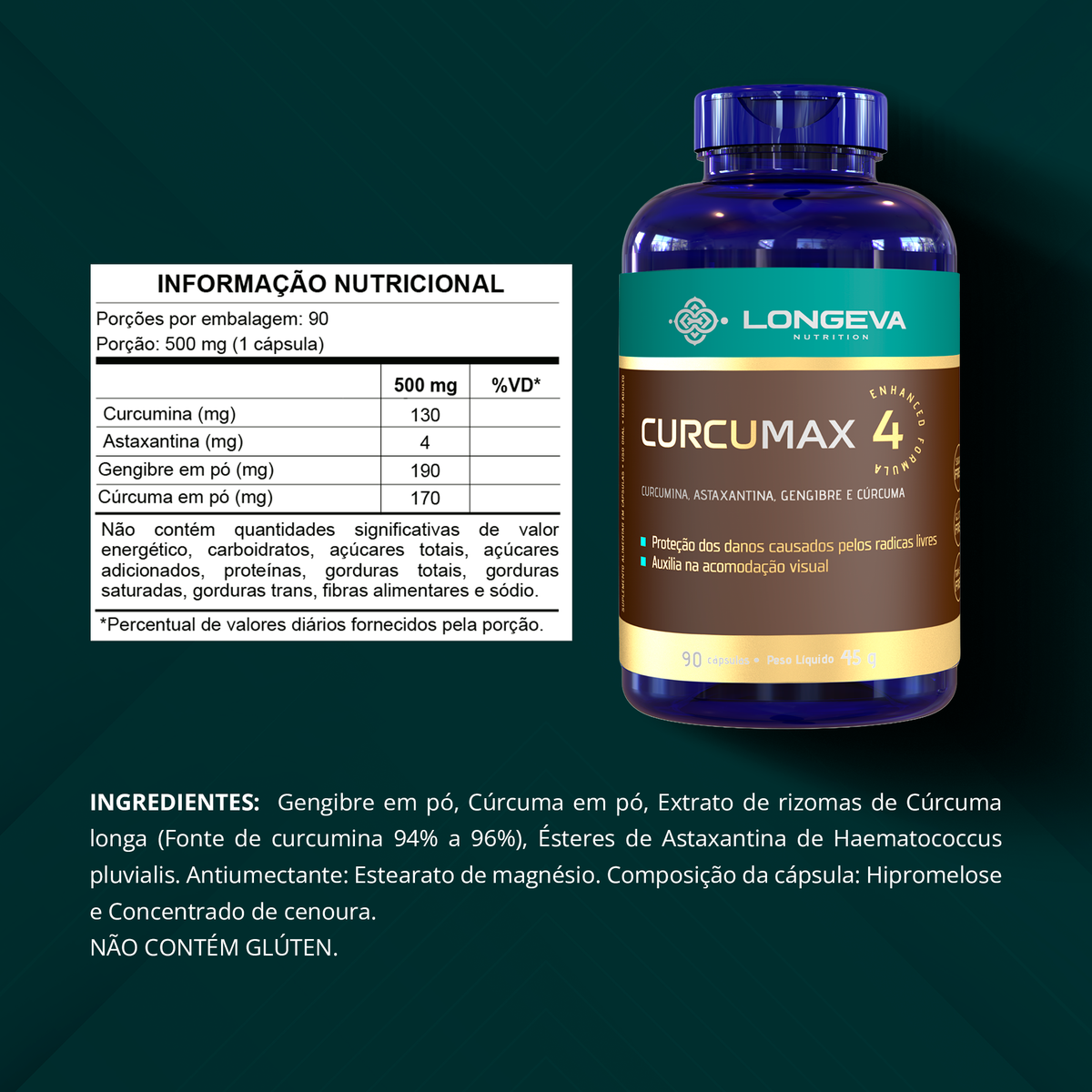 Curcumax - Curcumina com Astaxantina Longeva (90 Cápsulas)