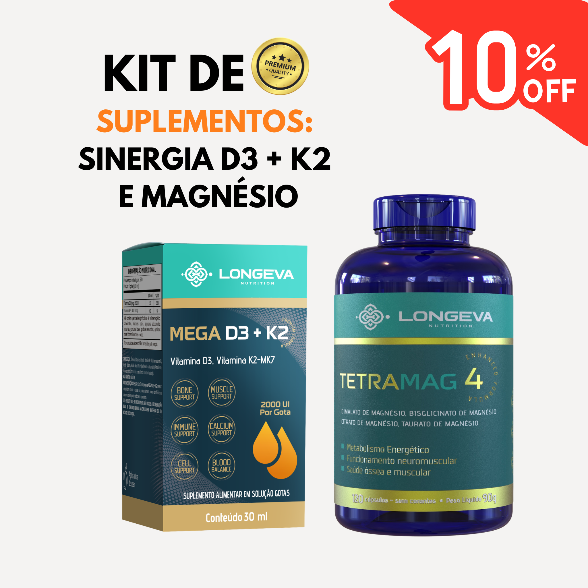 Kit Sinergia Vitamina D3, K2 e Magnésio