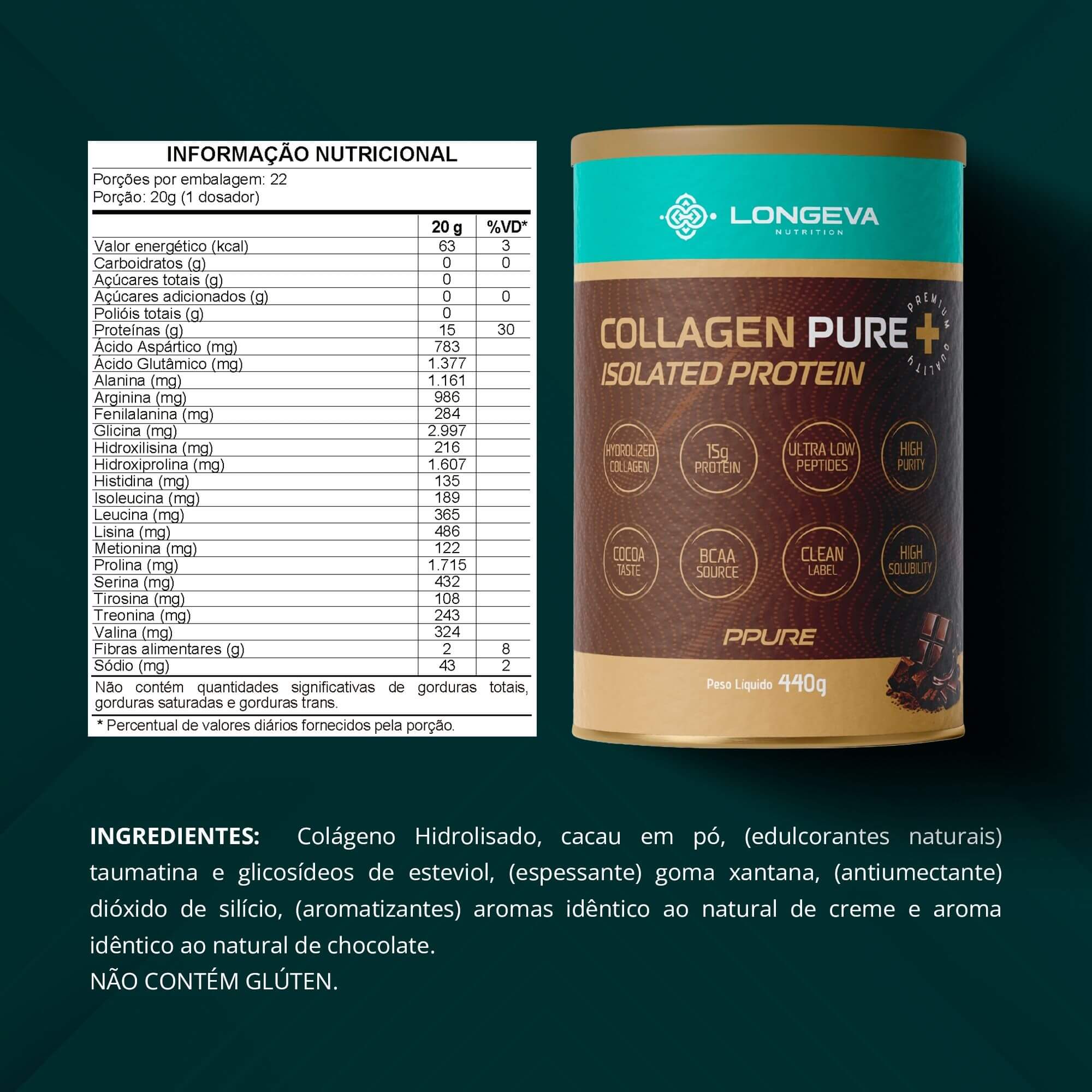 Collagen Pure Protein Sabor Cacau (440 Gramas) - Proteína de Colágeno