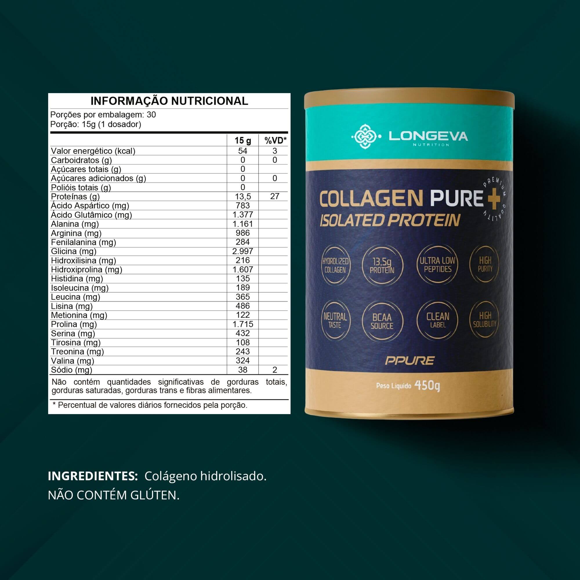 Collagen Pure em Peptídeos Sabor Neutro (450 Gramas) - Proteína de Colágeno