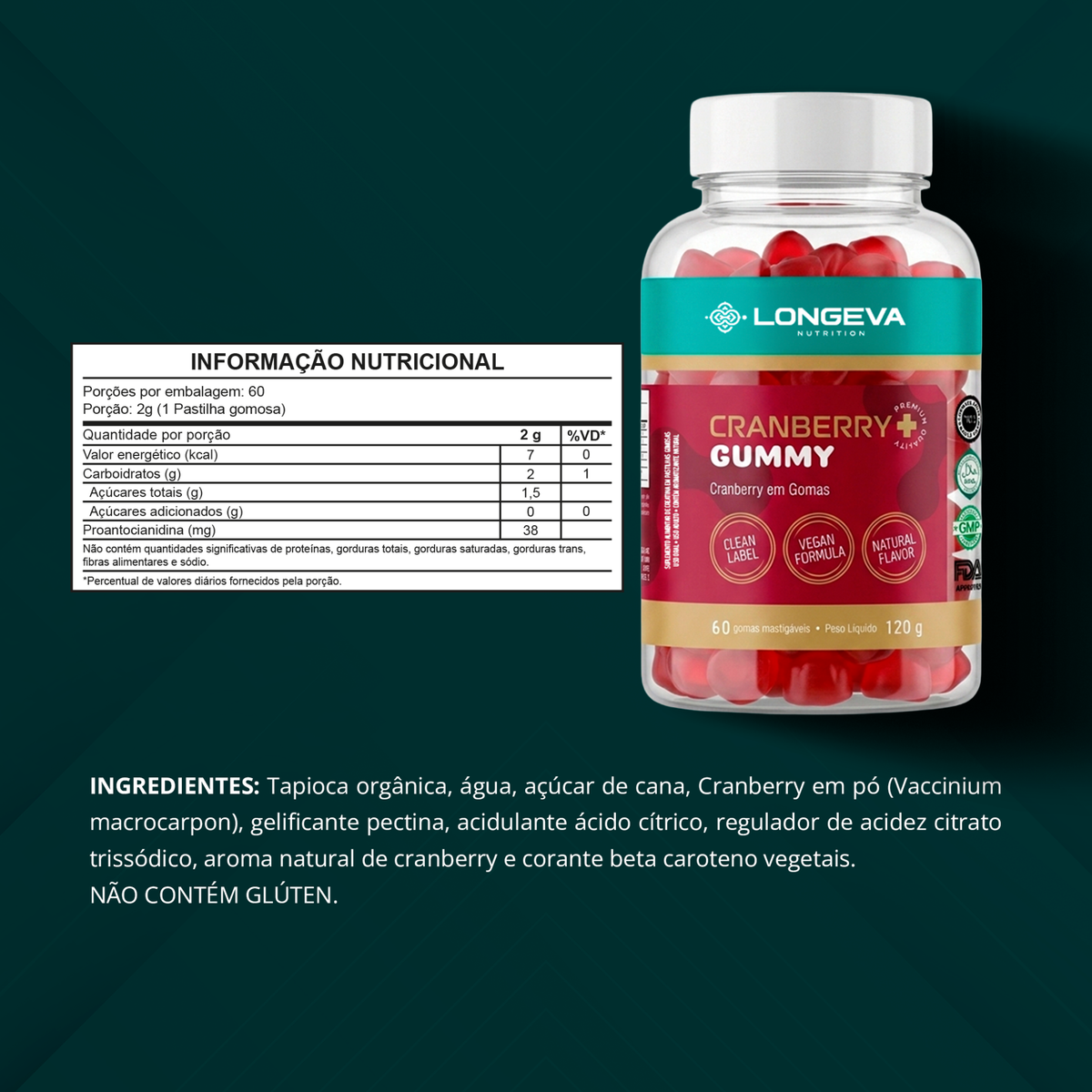 Cranberry Gummy Longeva (60 Gomas)