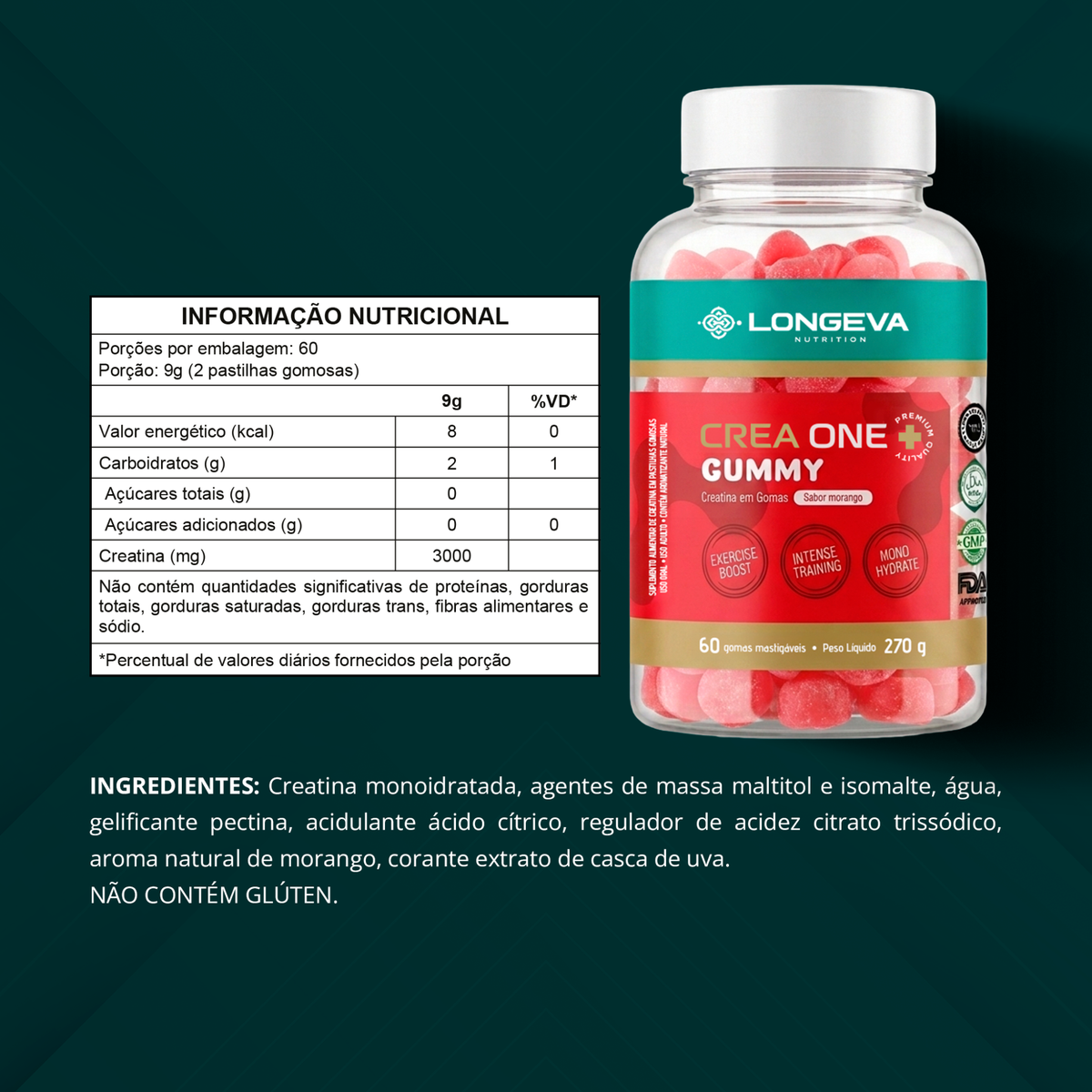 Creatina Gummy Longeva Sabor Morango (60 Gomas)