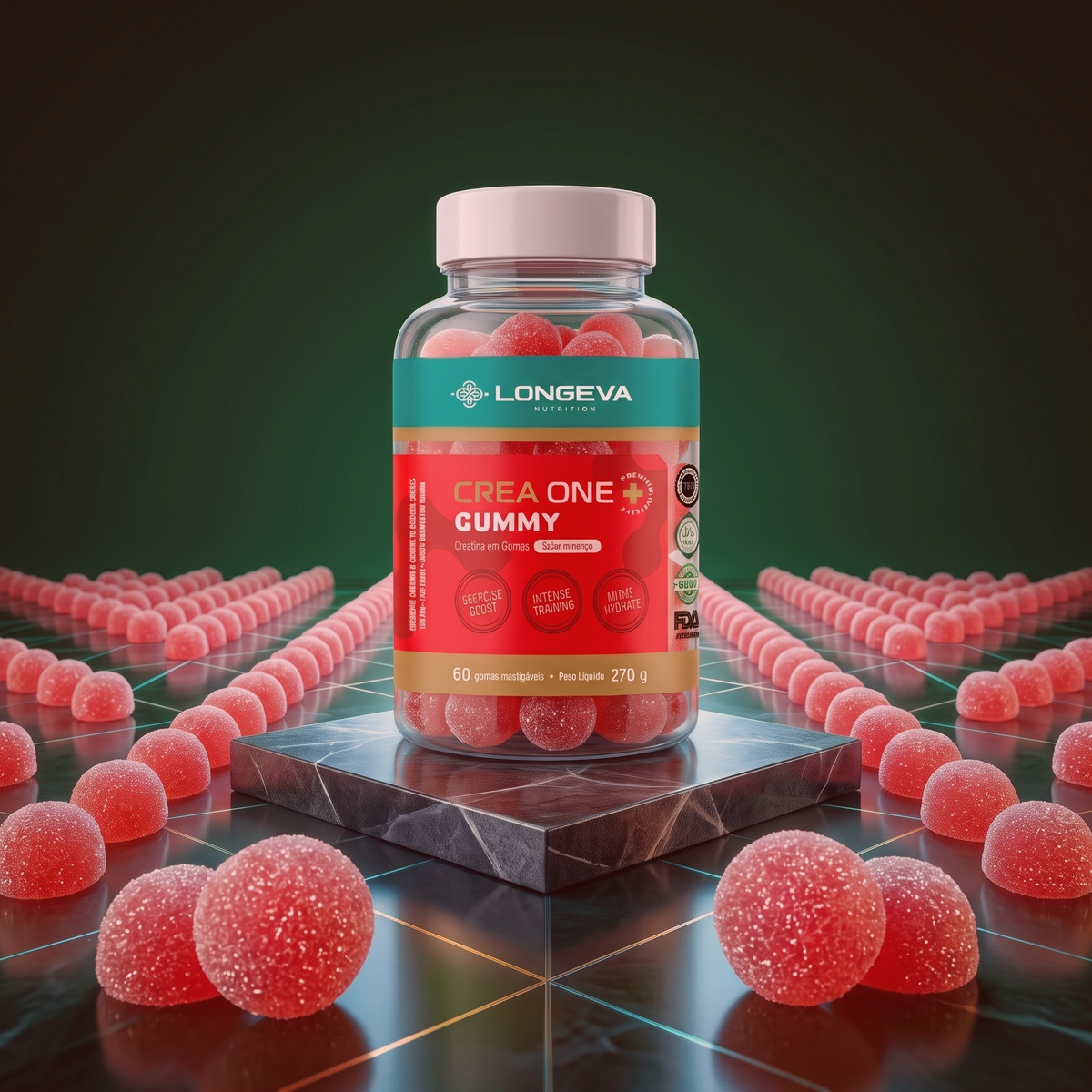 Creatina Gummy Longeva Sabor Morango (60 Gomas)