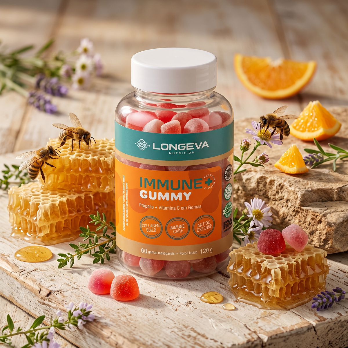 Immune Gummy com Própolis e Vitamina C Longeva (60 Gomas)