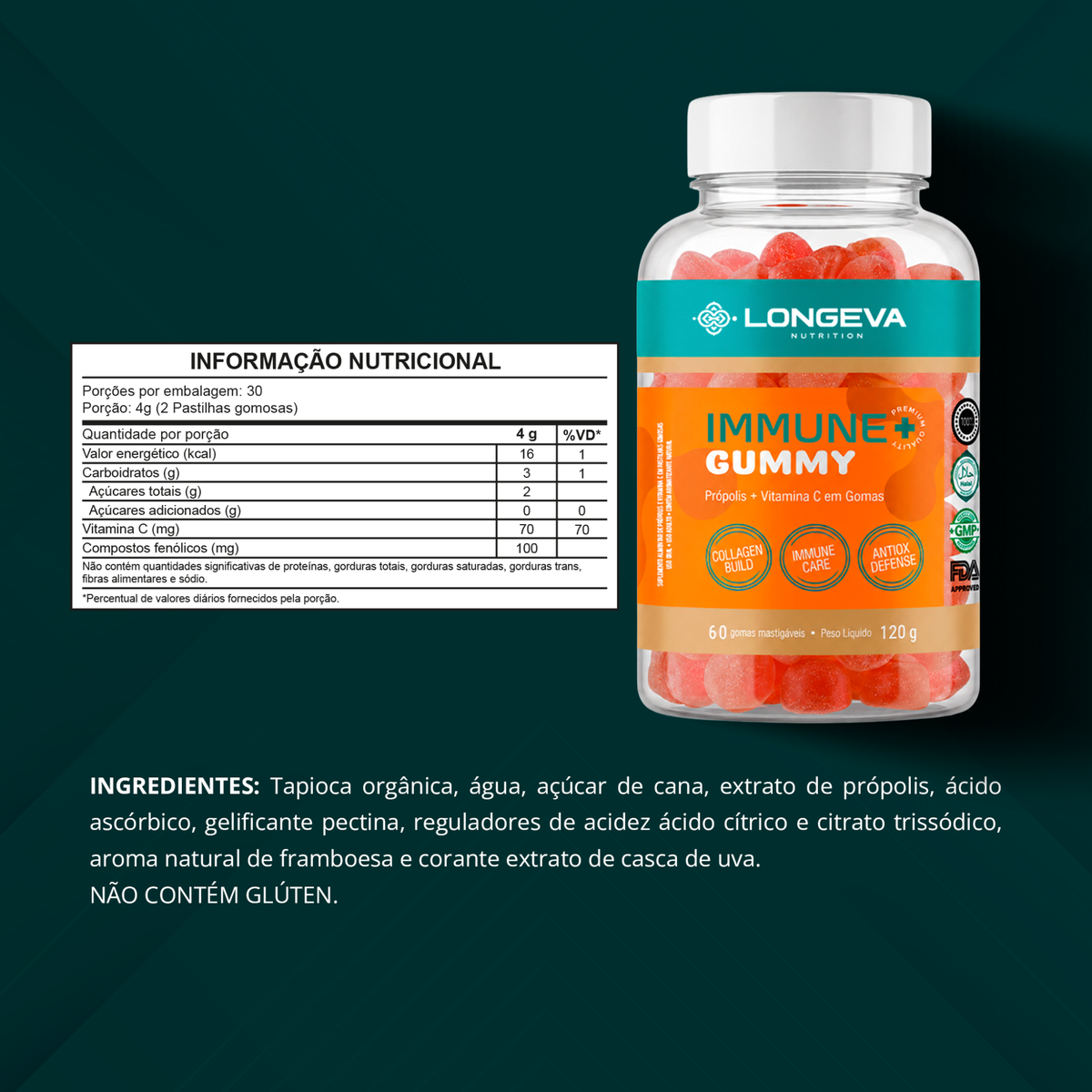 Immune Gummy com Própolis e Vitamina C Longeva (60 Gomas)