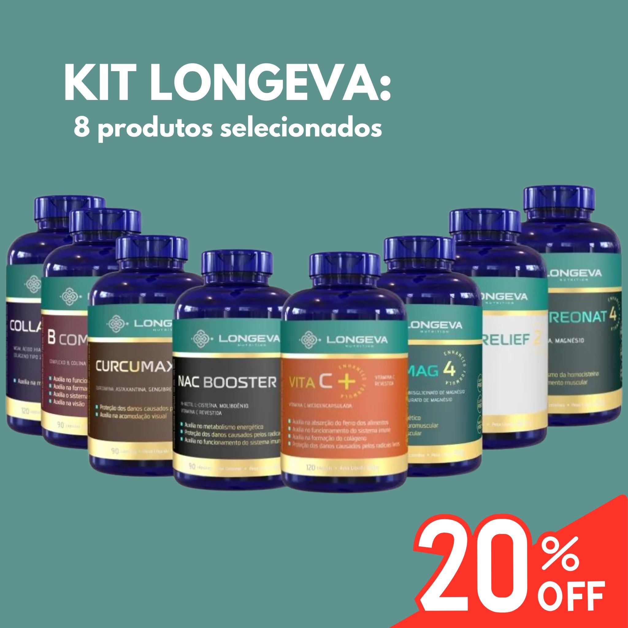 Kit Longeva: 8 Produtos Selecionados com 20% Off