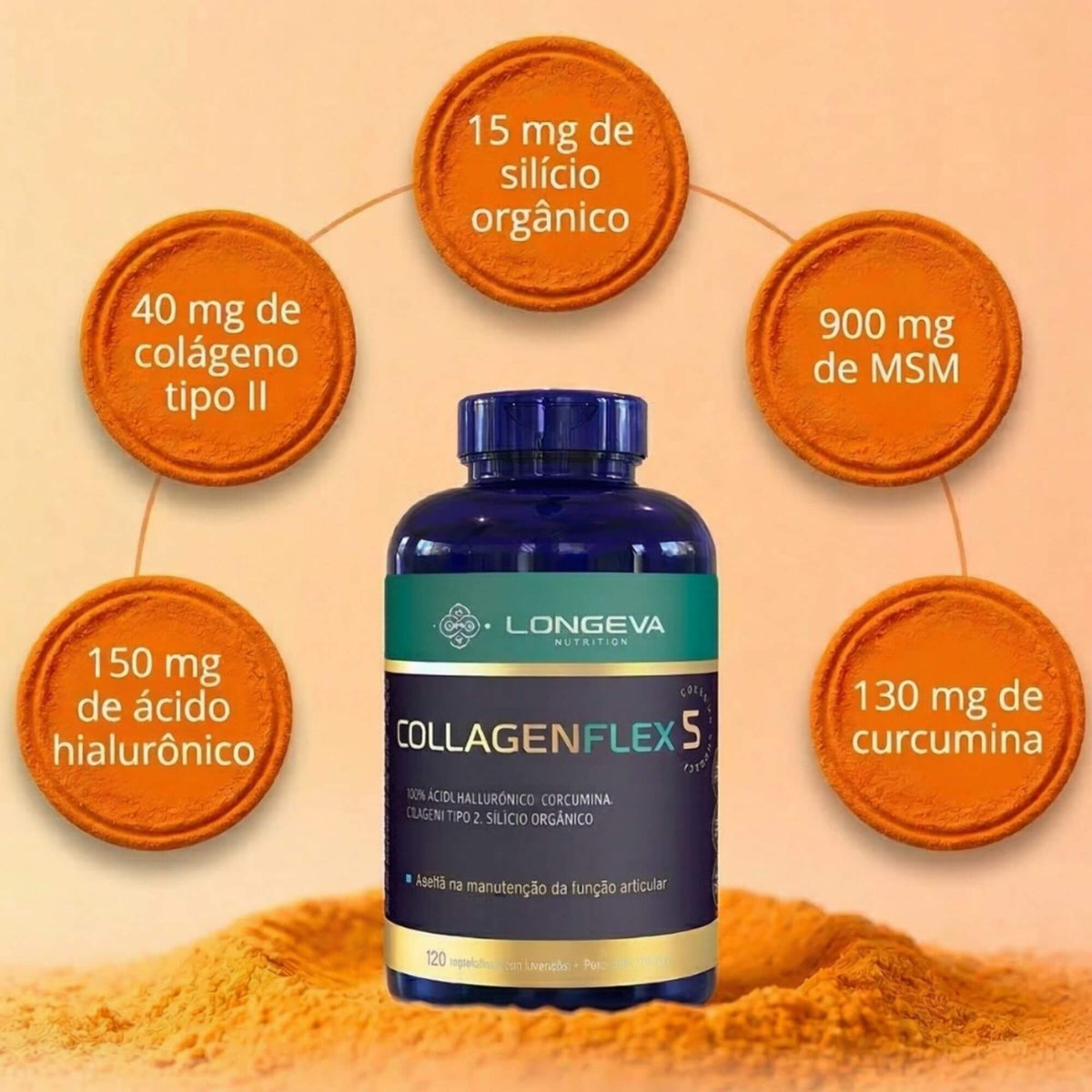 Collagen Flex 5 em 1 Longeva - Pele e Saúde das Articulações (120 Cápsulas)