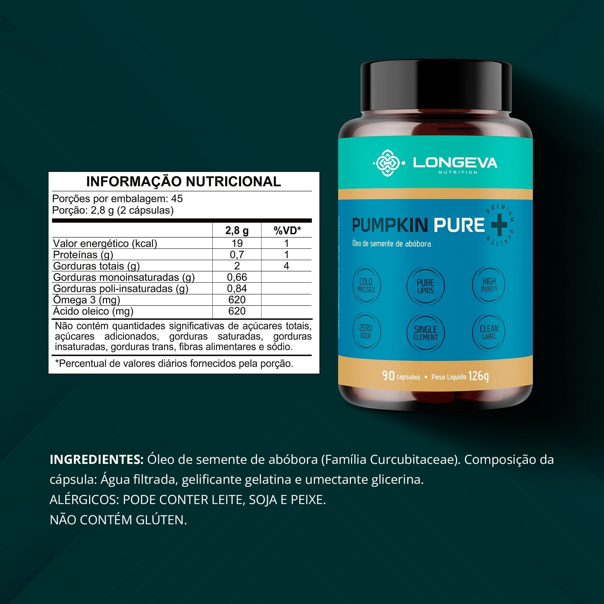 Pumpkin Pure - Óleo de Semente de Abóbora Prensado a Frio (90 Cápsulas)