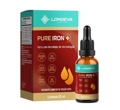 2 UNIDADES | LONGEVA | Pure Iron - Ferro Quelado em gotas (30 ml)