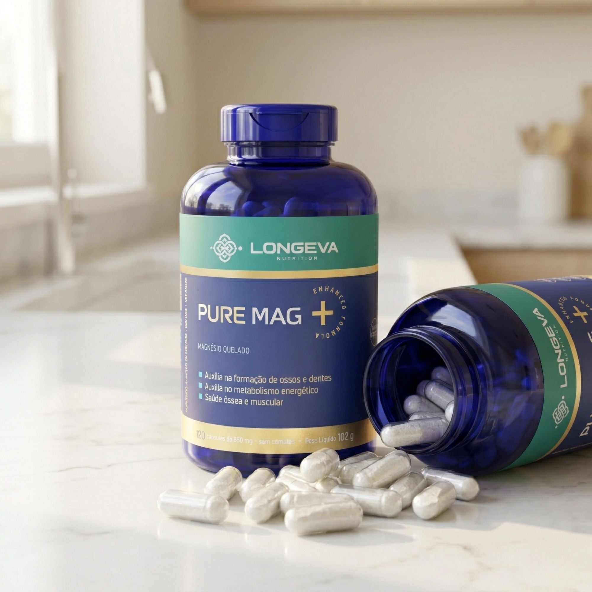 LONGEVA | Pure Mag - Magnésio Quelado para Sono e Intestino (120 Cápsulas)