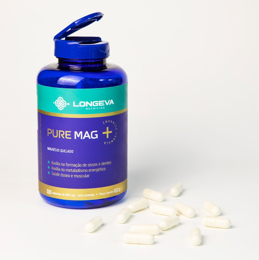 LONGEVA | Pure Mag - Magnésio Quelado para Sono e Intestino (120 Cápsulas)