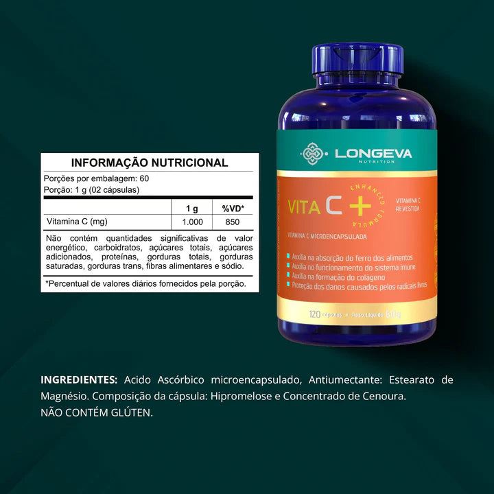 LONGEVA | Vitamina C Micronizada e Revestida (120 Cápsulas)