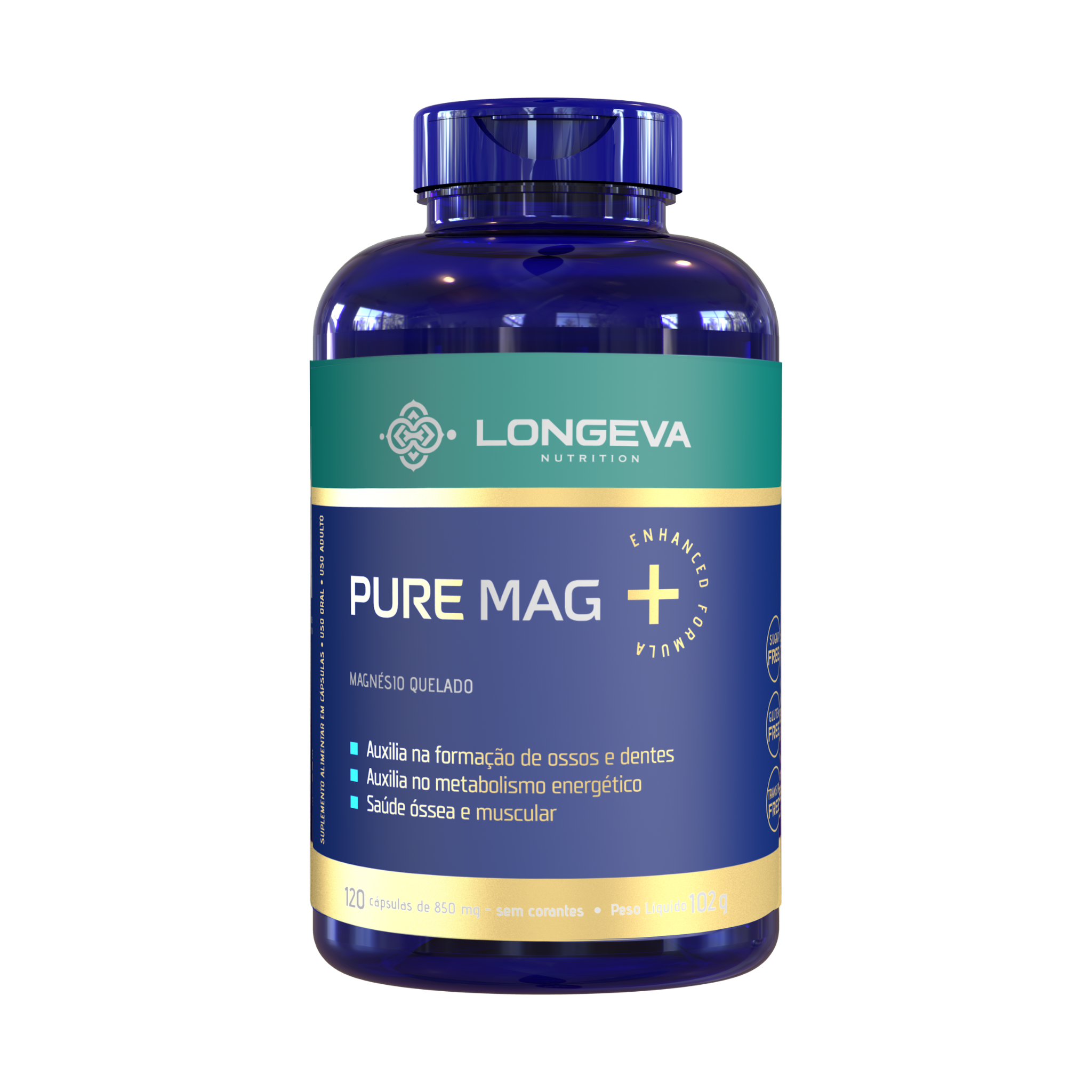 LONGEVA | Pure Mag - Magnésio Quelado para Sono e Intestino (120 Cápsulas)